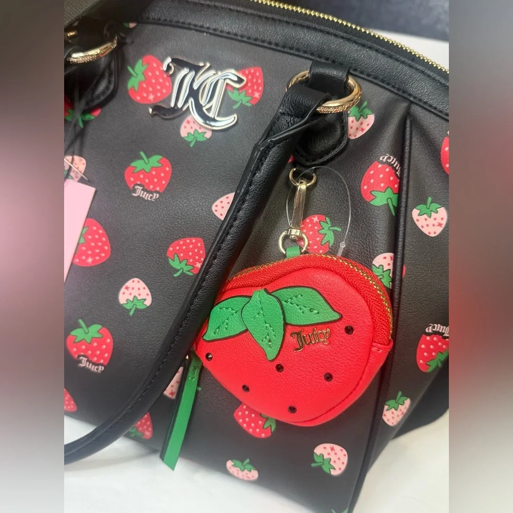 ๐JUICY COUTURE Black and Red Satchel with Strawberry Charm - Picture 13 of 16